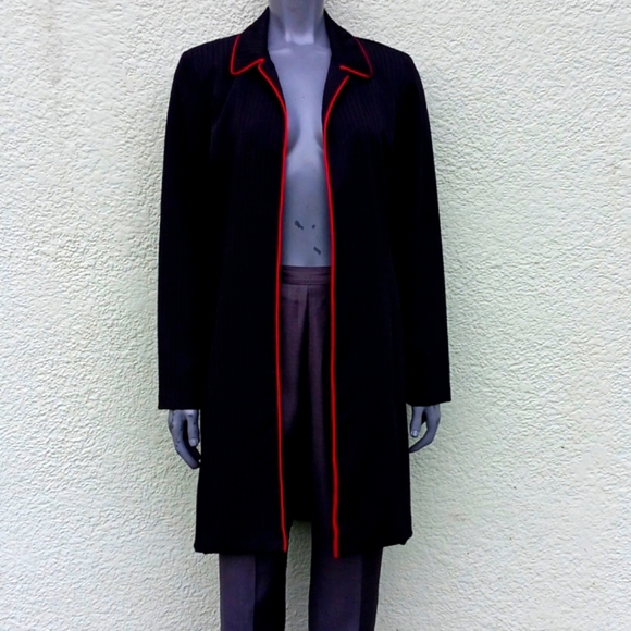 I.N. SAN FRANCISCO LADIES BLACK/RED TRIM UNLINED LIGHT OVERCOAT (HONG KONG) - Picture 1 of 17